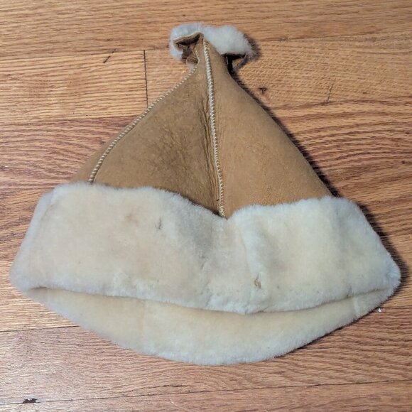 Vintage Leather Suede Shearling Wool Sherpa Lamb Hat by Sheep Shapes Co. Boho - Picture 8 of 9